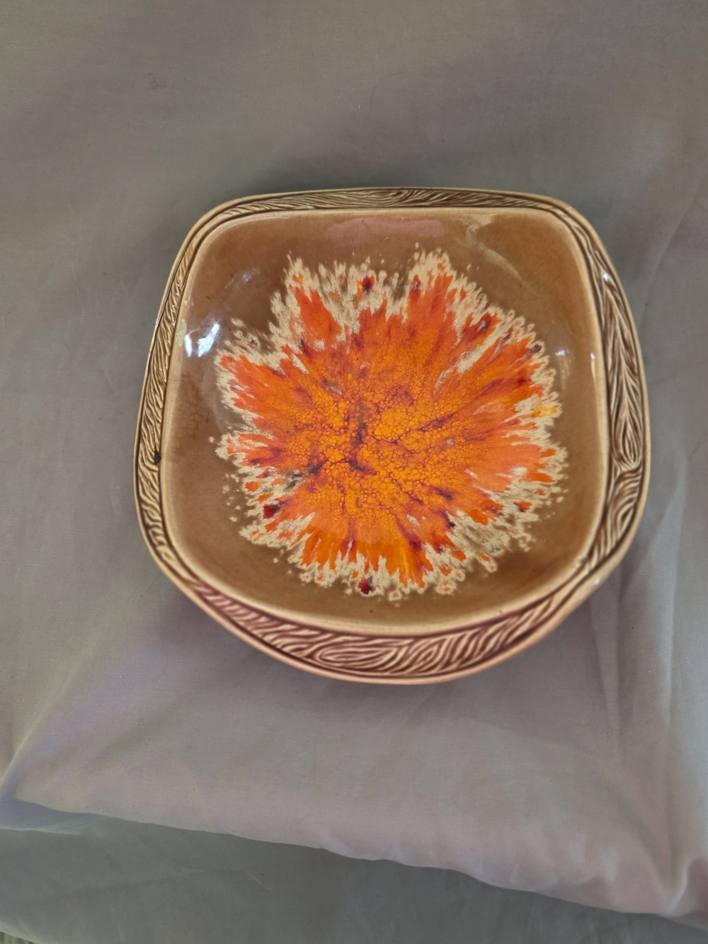 Vibrant Orange Burst Ceramic Decorative Bowl - USA Numbered